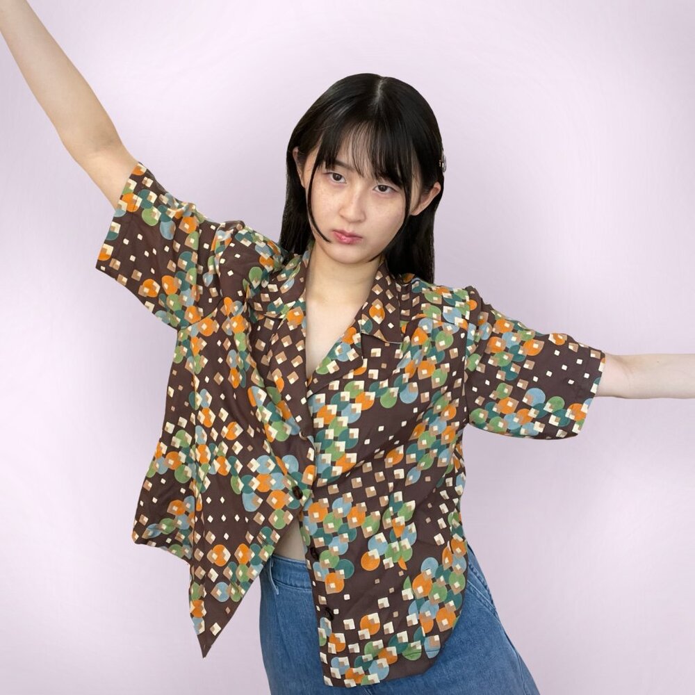 vintage collared blouse in retro earth tones